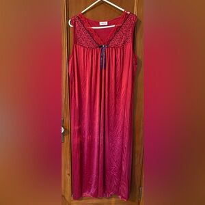 Vintage Vanity Faire Satin Burgundy Red & Navy Blue Long Slip Dress Nightgown L